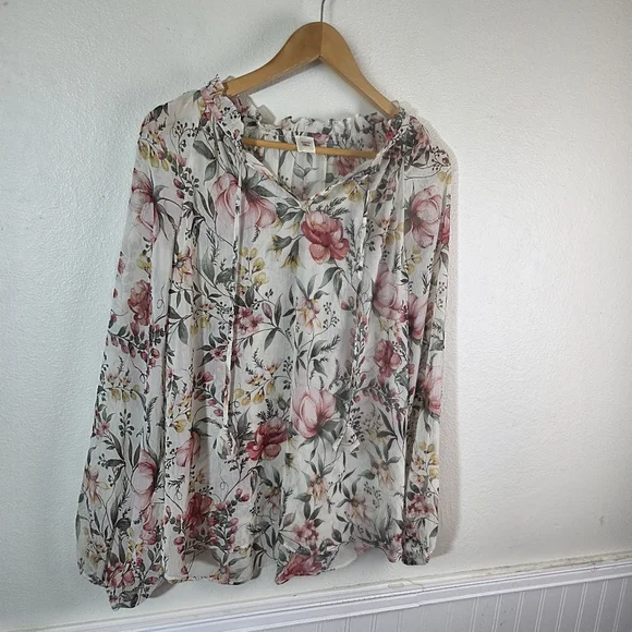 Autres Filles Small Floral Sheer Blouse Boho Tie Neck Top - Picture 3 of 11